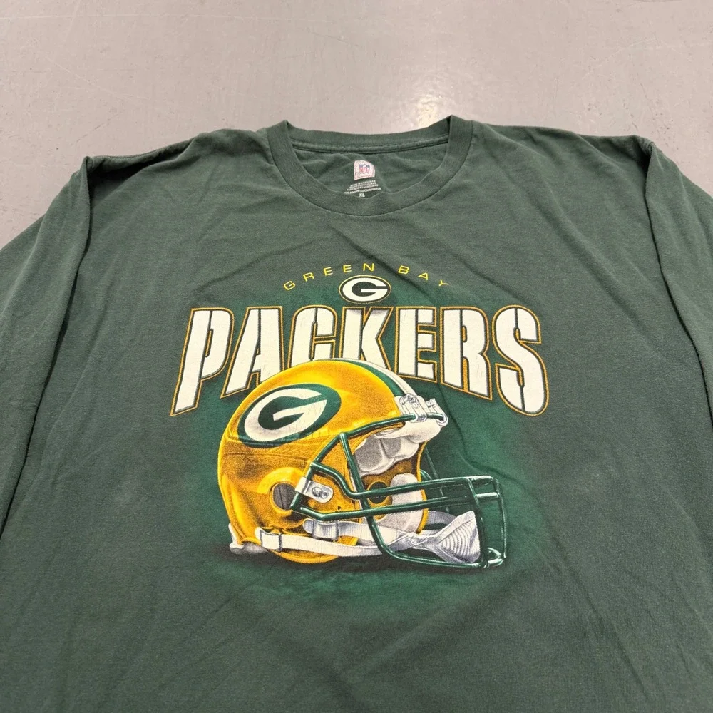 NFL Green Bay Packers Long‎ Sleeve Graphic T-Shirt Mens XL Green Helmet Logo